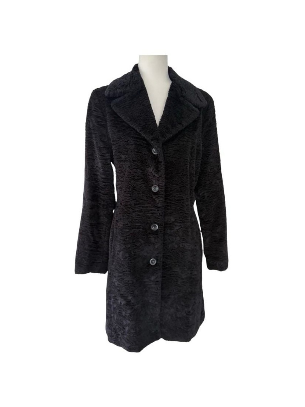 Bebe Vintage Black Faux Fur Button-Front Women's Coat From 90s and Early 2000s